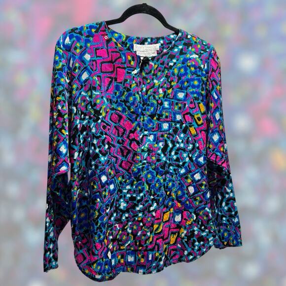 Vintage Flora Kung II New York Women’s Top Blouse Size 6 100% Silk Artsy - Picture 1 of 6